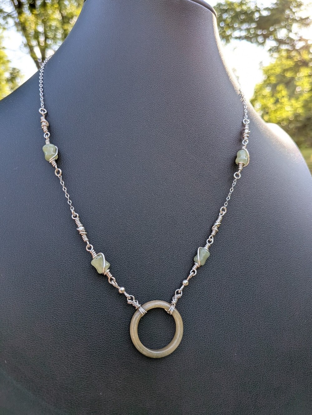 Eternity Circlet Jade Necklace - Dainty Sterling Silver Chain - Artisan Crafted - Picture 13 of 16